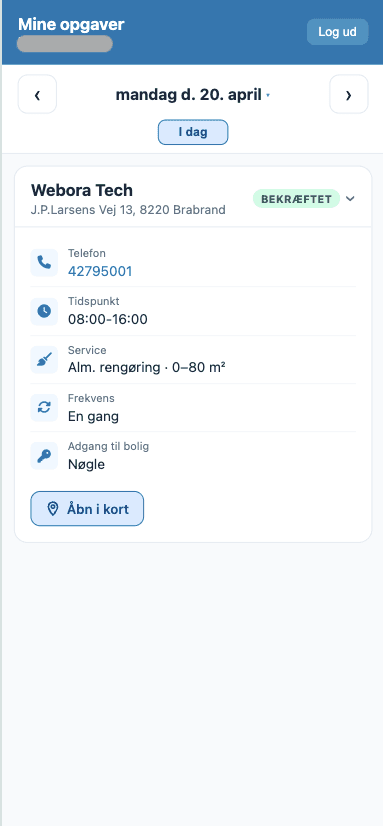 Hold-appen i CleanRens interne system vist på en telefon